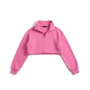 Cropped Pink Quarter-Zip Pullover Top